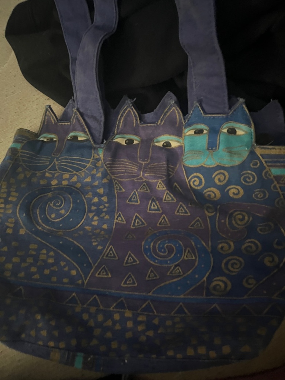 Colorful Cat Print Canvas Tote - Purple & Blue - Picture 2 of 5